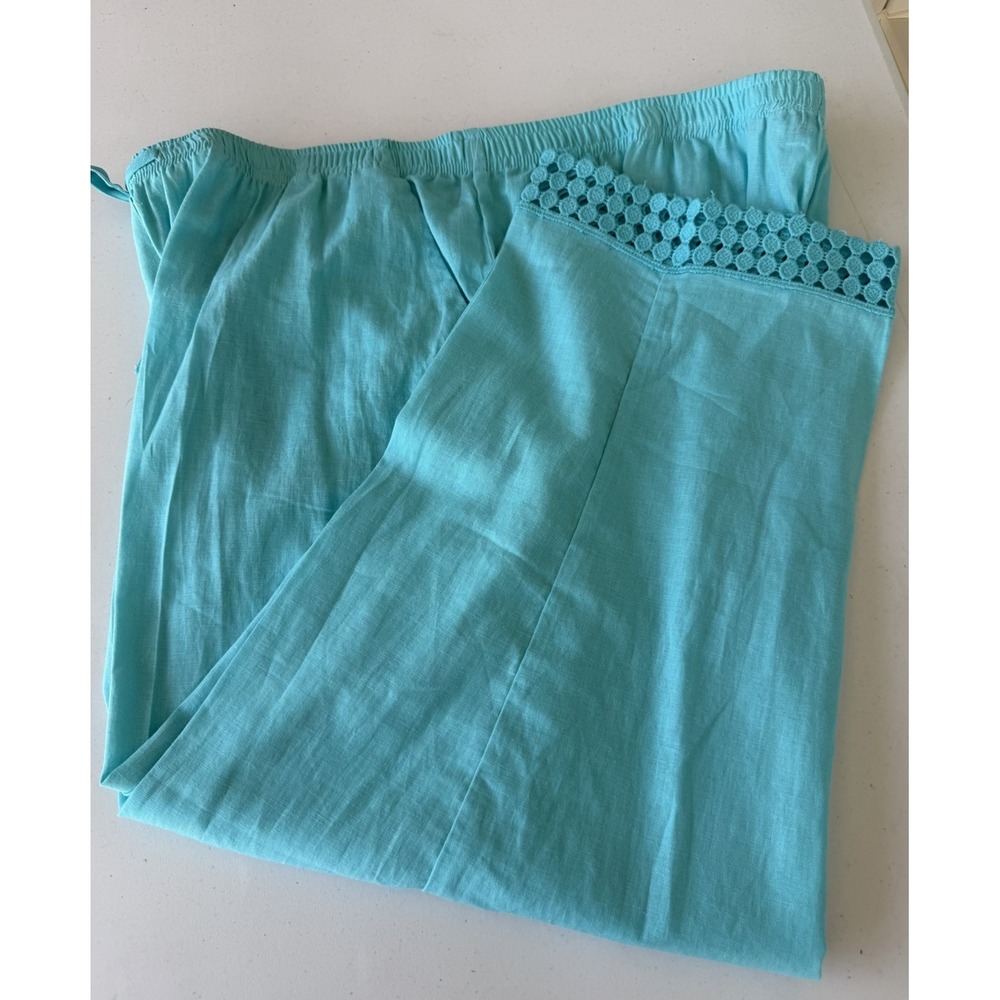 Cathy Daniels Women's XL Ankle Pants Light Teal Blue Pull On Crochet Hem